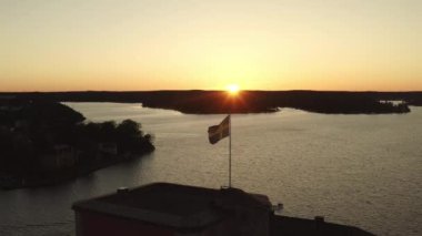 Drone view on Vaxholm kastell in Sunset, Stockholm takımadaları