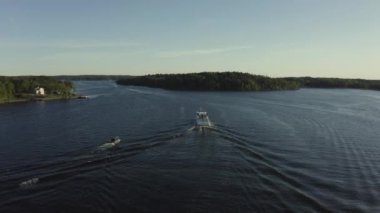 Drone view on Vaxholm kastell in Sunset, Stockholm takımadaları