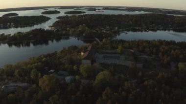 Drone view on Vaxholm kastell in Sunset, Stockholm takımadaları