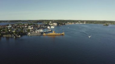 Drone view on Vaxholm kastell in Sunset, Stockholm takımadaları