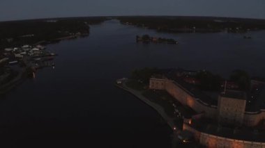 Drone view on Vaxholm kastell in Sunset, Stockholm takımadaları