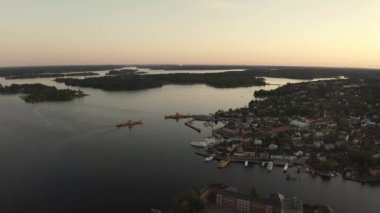 Drone view on Vaxholm kastell in Sunset, Stockholm takımadaları