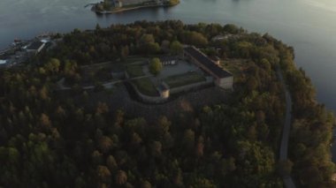 Drone view on Vaxholm kastell in Sunset, Stockholm takımadaları