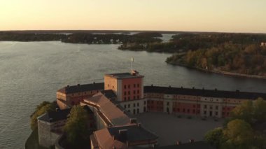 Drone view on Vaxholm kastell in Sunset, Stockholm takımadaları