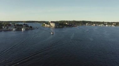 Drone view on Vaxholm kastell in Sunset, Stockholm takımadaları