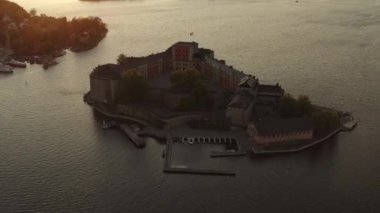 Drone view on Vaxholm kastell in Sunset, Stockholm takımadaları