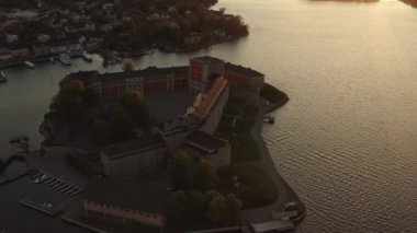 Drone view on Vaxholm kastell in Sunset, Stockholm takımadaları