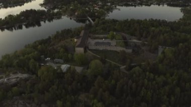 Drone view on Vaxholm kastell in Sunset, Stockholm takımadaları