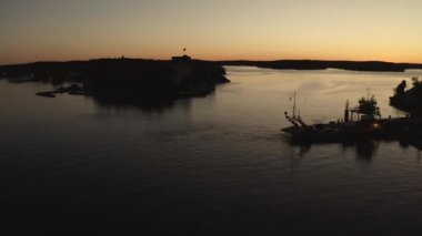Drone view on Vaxholm kastell in Sunset, Stockholm takımadaları