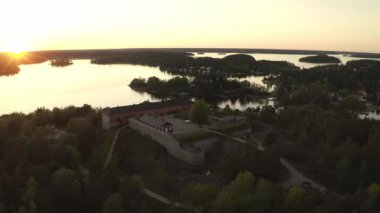 Drone view on Vaxholm kastell in Sunset, Stockholm takımadaları