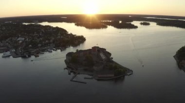 Drone view on Vaxholm kastell in Sunset, Stockholm takımadaları
