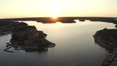 Drone view on Vaxholm kastell in Sunset, Stockholm takımadaları