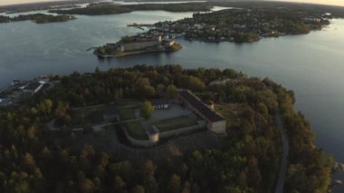 Drone view on Vaxholm kastell in Sunset, Stockholm takımadaları