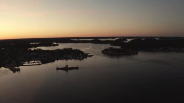 Drone view on Vaxholm kastell in Sunset, Stockholm takımadaları
