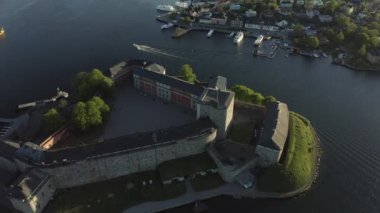 Drone view on Vaxholm kastell in Sunset, Stockholm takımadaları