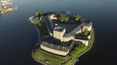 Drone view on Vaxholm kastell in Sunset, Stockholm takımadaları