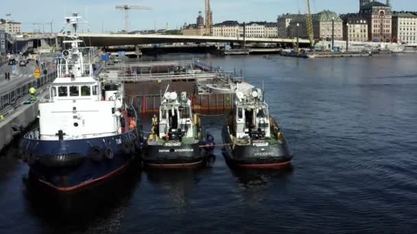 Vervoer van een nieuwe sluis naar Guldbron in de archipel van Stockholm. 2020-06-29 — Stockvideo