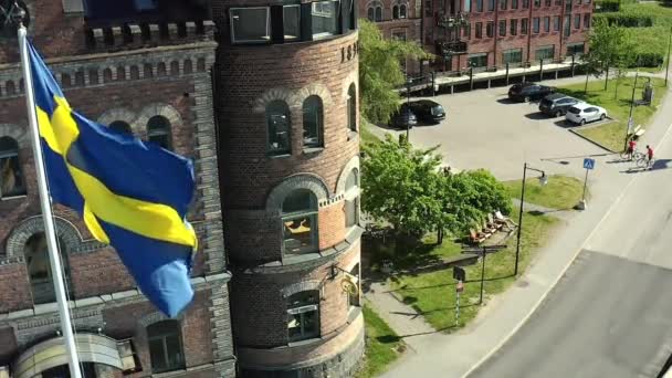 Luchtfoto van de zomer in de archipel gemeenschap Gustavsberg buiten Stockholm. 20-07-28 — Stockvideo