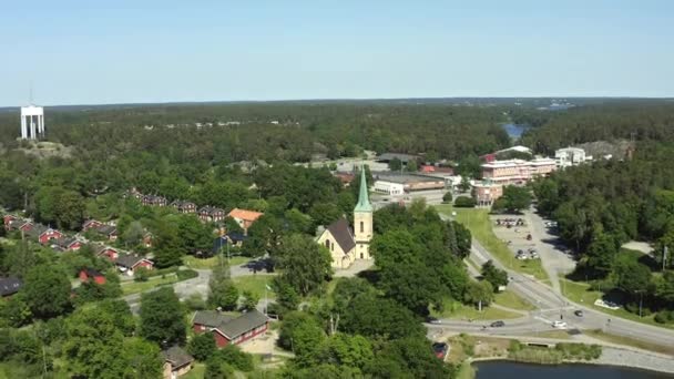 Vista aérea do verão na comunidade arquipélago Gustavsberg fora de Estocolmo. 20-07-28 — Vídeo de Stock