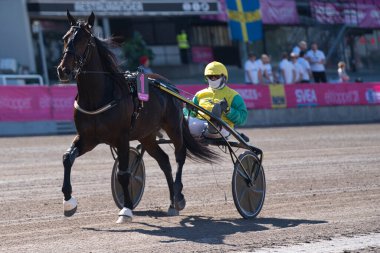 210530 Solvalla - Elitloppet VIVID WISE 'nin şoförü Alessandro Gocciadoro' nun Stockholm 'deki Solvalla pistinde yürüdüğü ikinci yer.