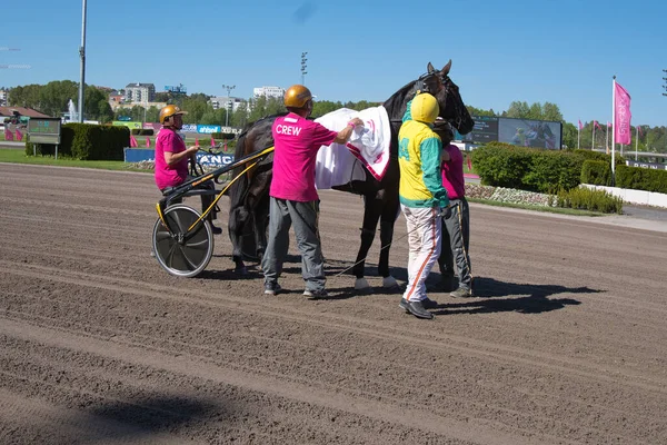 210530 Solvalla - Elitloppet VIVID WISE 'nin şoförü Alessandro Gocciadoro' nun Stockholm 'deki Solvalla pistinde yürüdüğü ikinci yer. — Stok fotoğraf