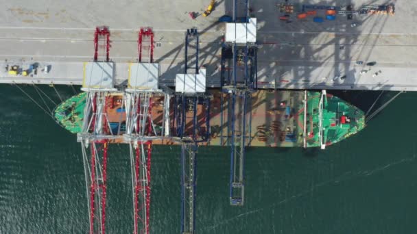 Stockholm Norvik Port, Sweden, 2020-03-18: Aerial view of installing new cranes, shipped from China to Sweden — Stock Video