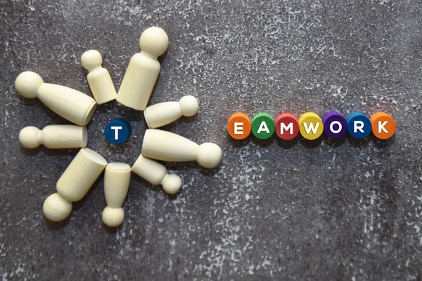 Alfabeto Cerchio Bambole Legno Che Può Completare Parola Teamwork Blocchi — Foto Stock