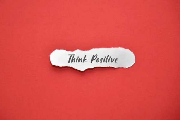 Piece Paper Think Positive Text Red Background Lifestyle Concept — Stock Photo, Image