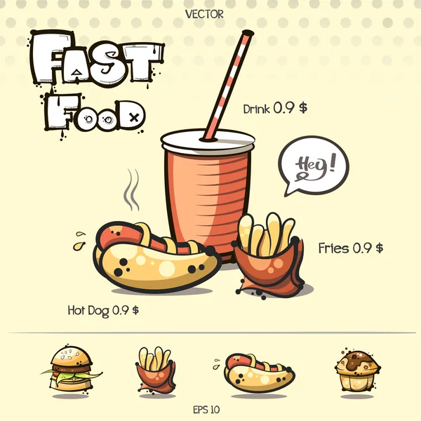 Fast food set — Stock Vector