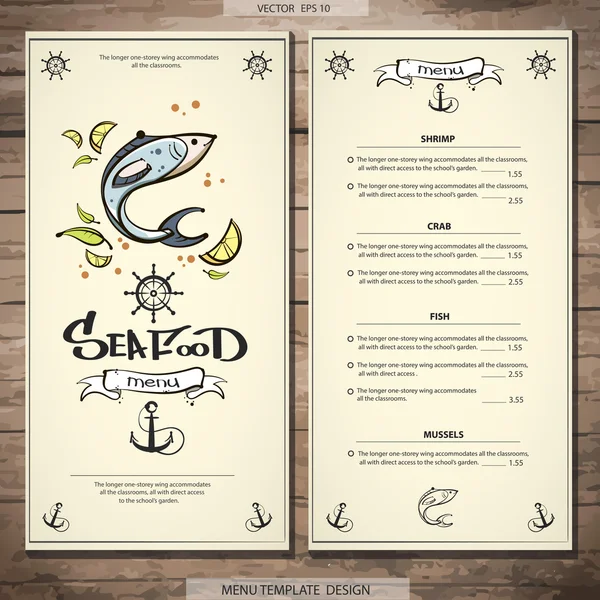 Best seafood menu design — Stock Vector