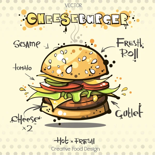 Σκίτσο τέχνης cheeseburger — Διανυσματικό Αρχείο