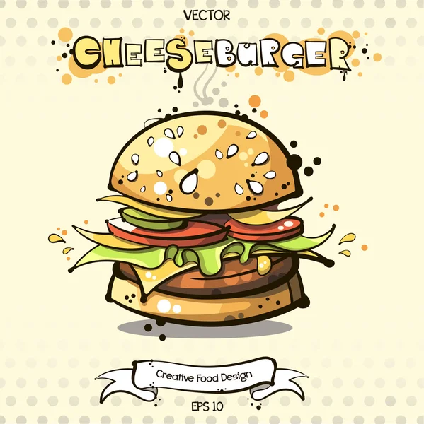 Schets kunst cheeseburger — Stockvector