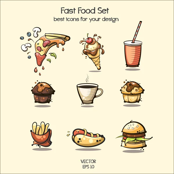 Fastfood set. — Stockvector