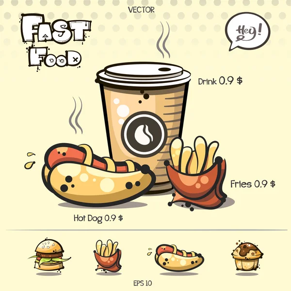 Café, hambúrguer e batatas fritas . —  Vetores de Stock