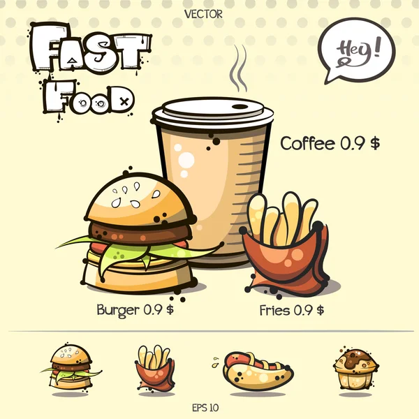 Fast-Food-Set. — Stockvektor
