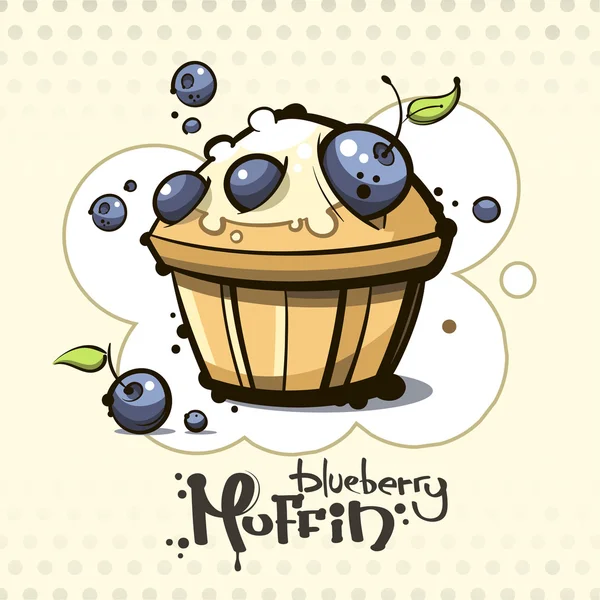 Muffin aux myrtilles dessin animé — Image vectorielle