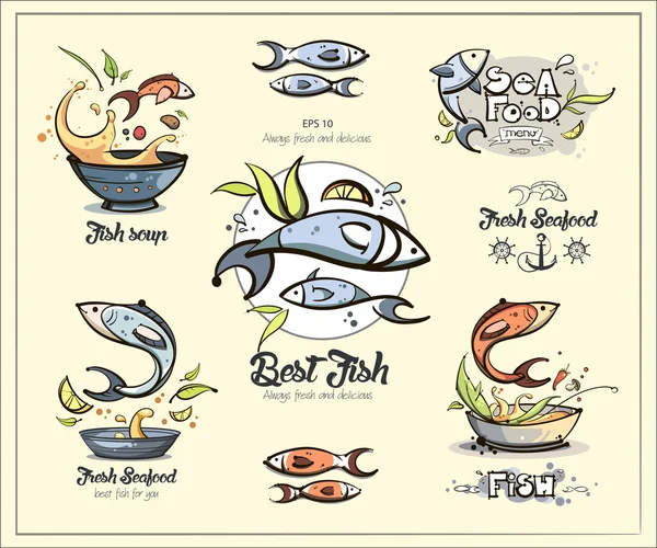 Best seafood menu signs — Stock Vector