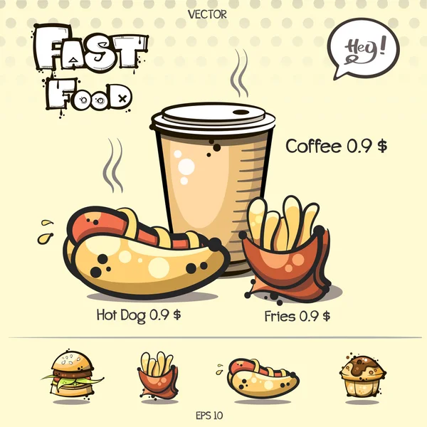 Koffie, hamburger en friet. — Stockvector