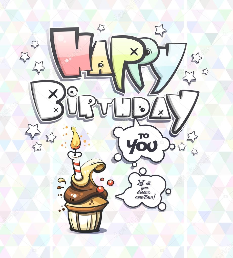 cartoon cake with happy birthday