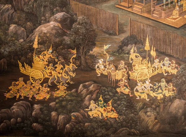 Τοιχογραφία για το ναό του σμαραγδένιο Βούδα στην Ταϊλάνδη — Φωτογραφία Αρχείου