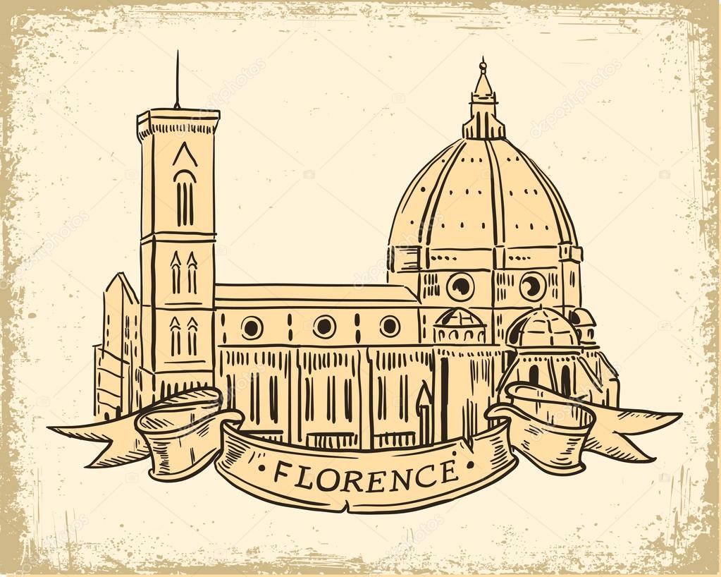 Santa Maria del Fiore, Florence Italian landmark vector iilustration vintage style