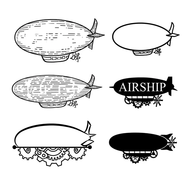 Dirigible vectorial con lugar para el texto. Silueta negra dirigible plantillas etiquetas — Archivo Imágenes Vectoriales