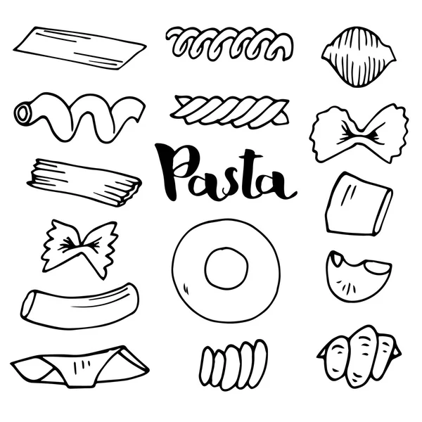 Pasta italiana colección vectorial bocetos. Dibujado a mano — Archivo Imágenes Vectoriales