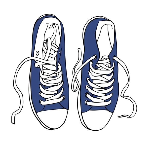 Zapatillas deportivas Vector azul con cordones blancos aislados — Vector de stock