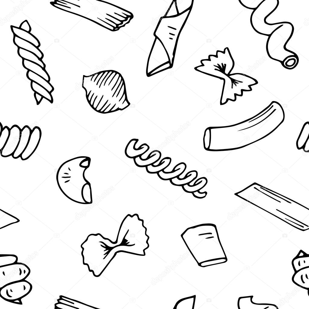 Italian Pasta Seamless Pattern Collection Vector Sketches Hand