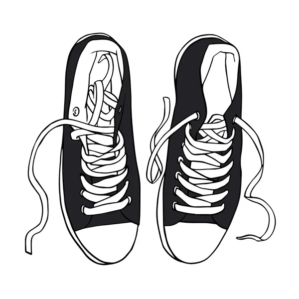 Zapatillas deportivas vectoriales negras con cordones blancos aislados — Vector de stock