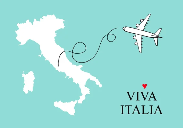 Italia y Sicilia mapa postal vector de diseño, tarjeta de mapa con contorno plano sobre un fondo azul — Vector de stock