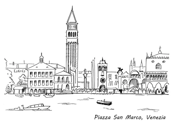 Piazza san marco met campanile en doge paleis. Venetië, Italië — Stockvector