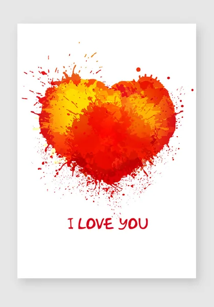 I LOVE YOU cartolina vettoriale illustrazione, vettoriale alla moda acquerello grunge vernice schizzi cuore su sfondo bianco . — Vettoriale Stock