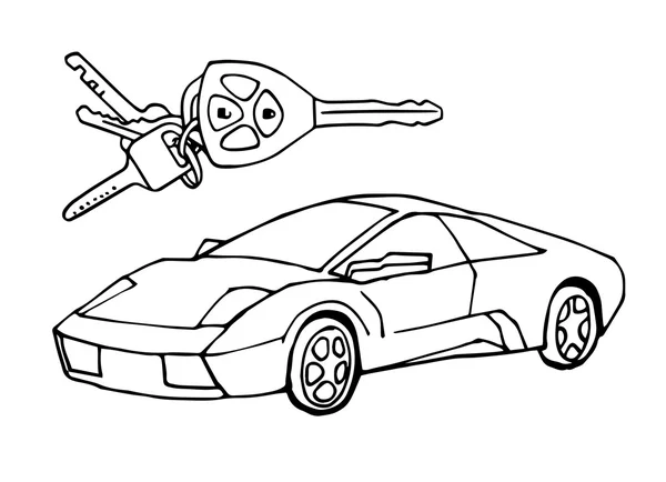 Croquis dessiné à la main voiture italienne avec des clés de voiture vectoriel illustration de conception — Image vectorielle